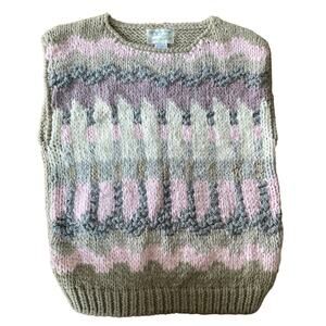 Vintage Jamie Scott  hand knit round neck vest pink gray purple size Large